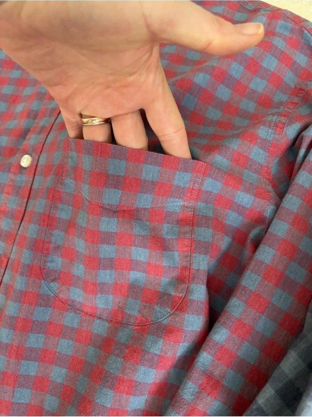 J. Crew Men's Button-Down Checked Shirt - Red and Blue Plaid Organic Cotton